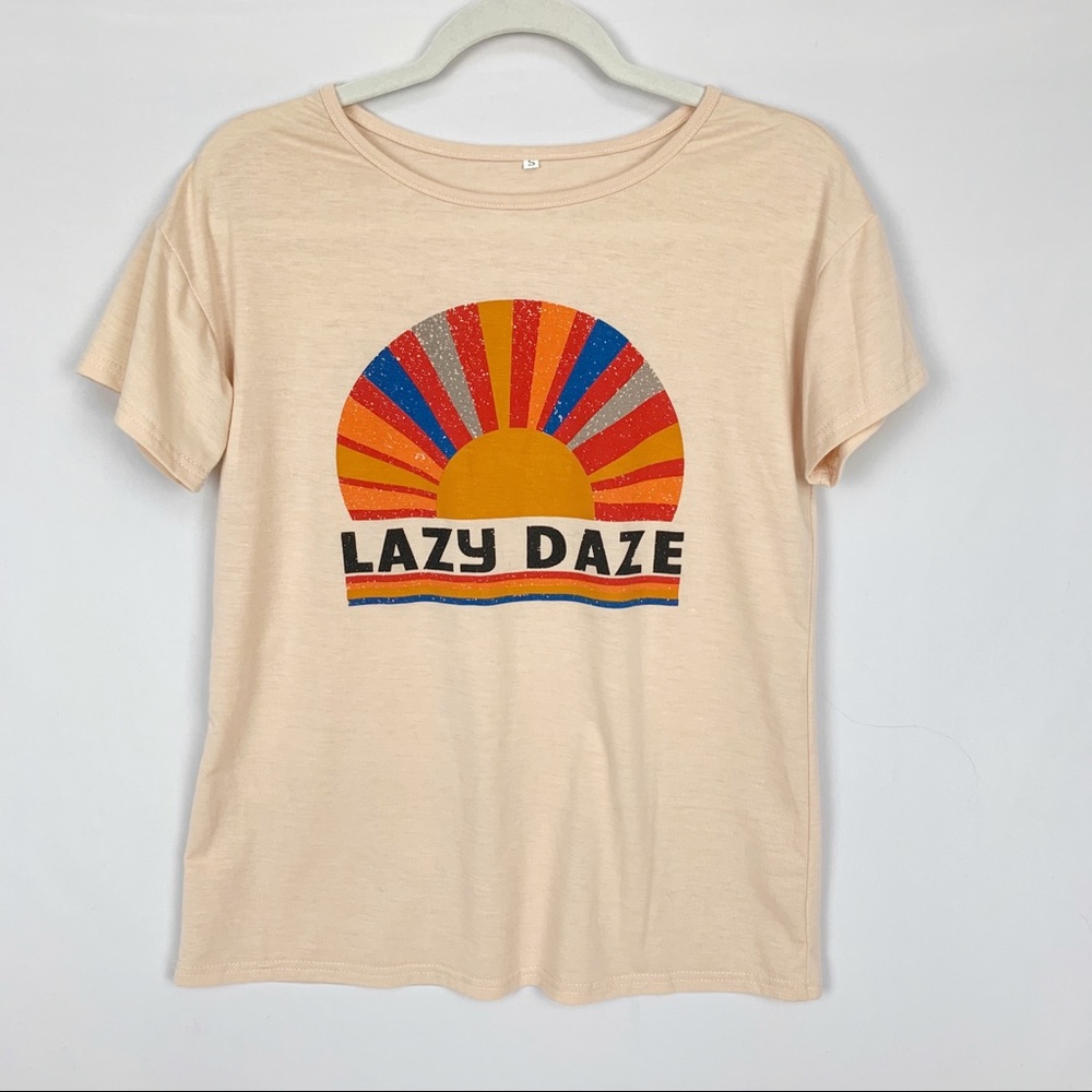 Lazy Daze Colorful Striped Khaki Round Neck Tee